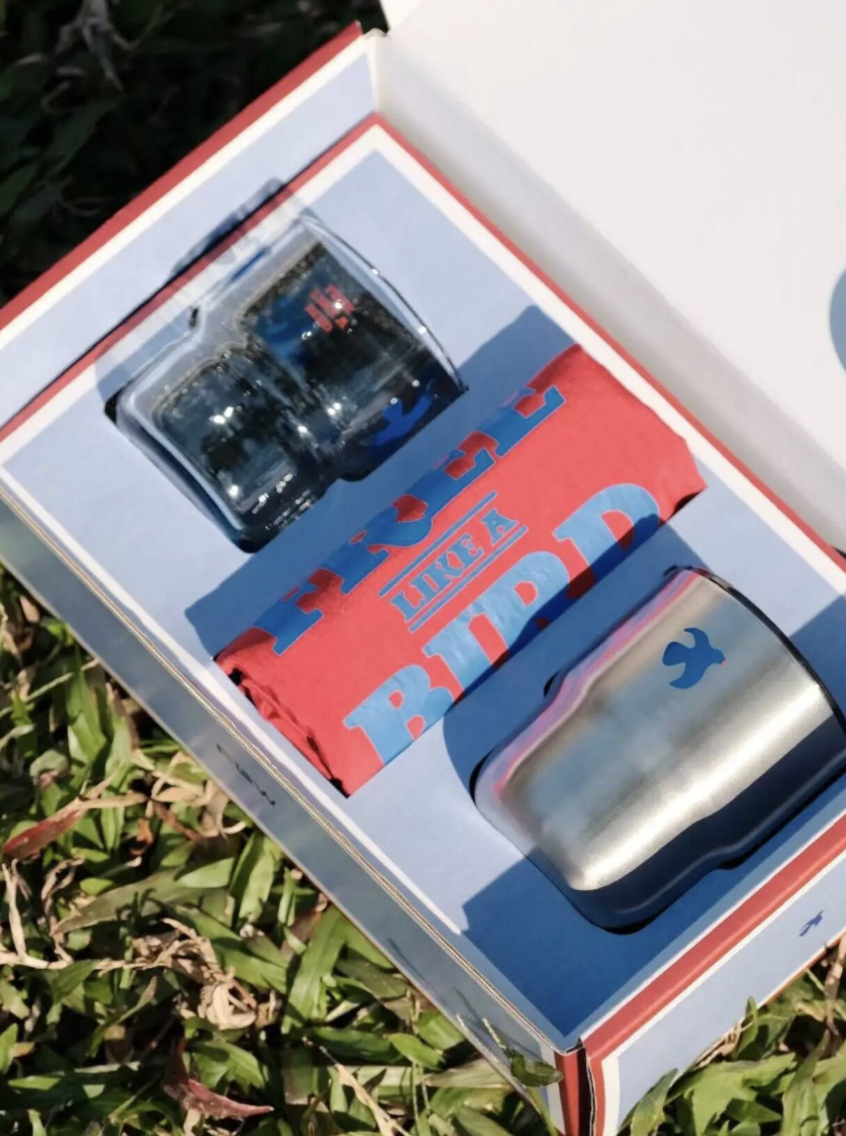 Blue Glass Cup Portable Tumbler Tote Bag Gift Box