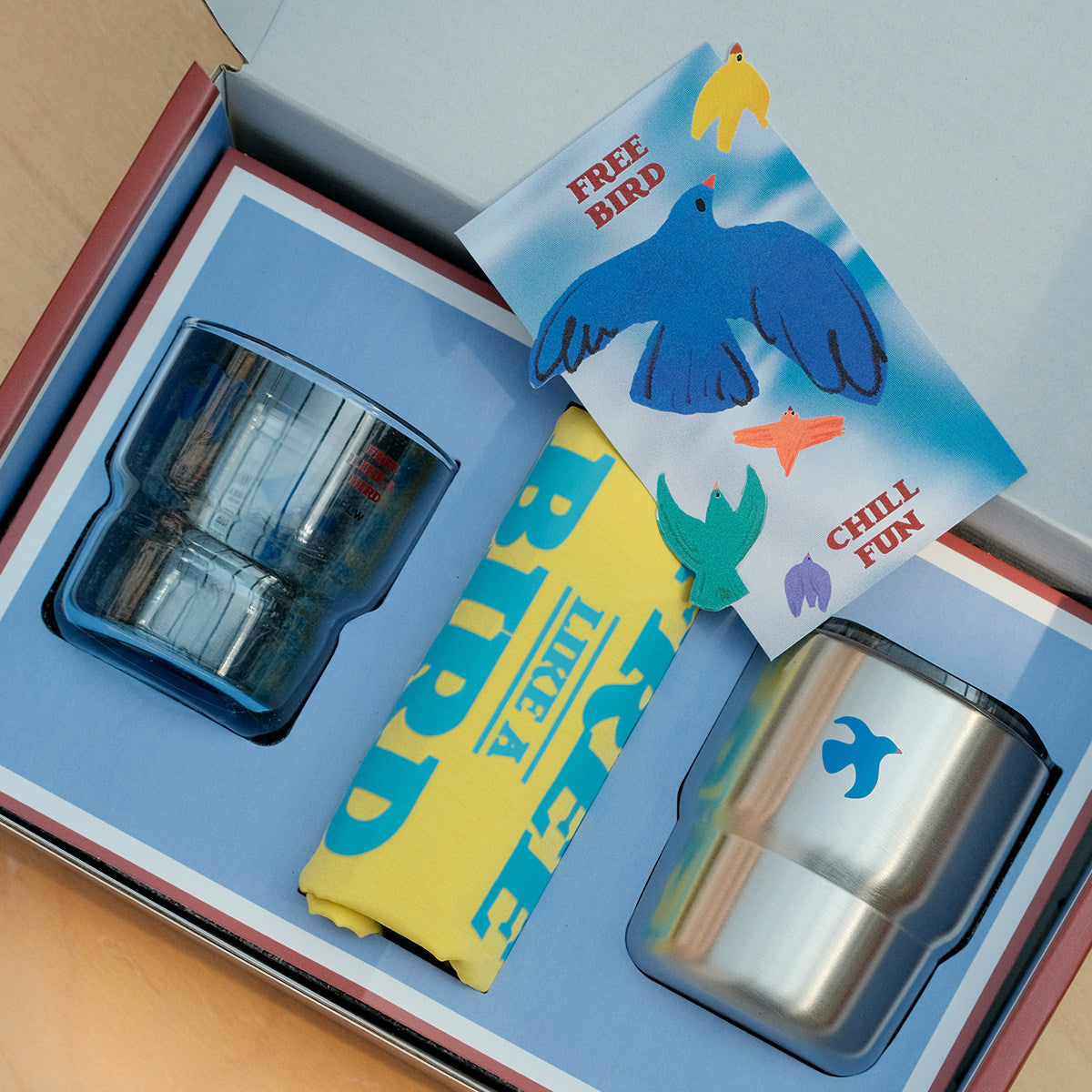 Blue Glass Cup Portable Tumbler Tote Bag Gift Box