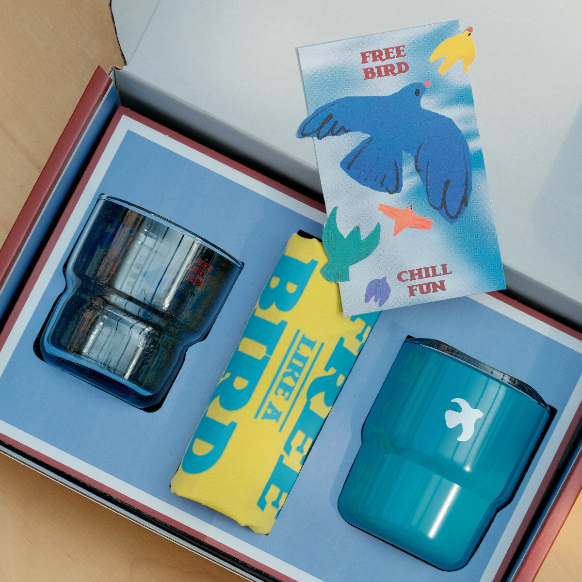 Blue Glass Cup Portable Tumbler Tote Bag Gift Box