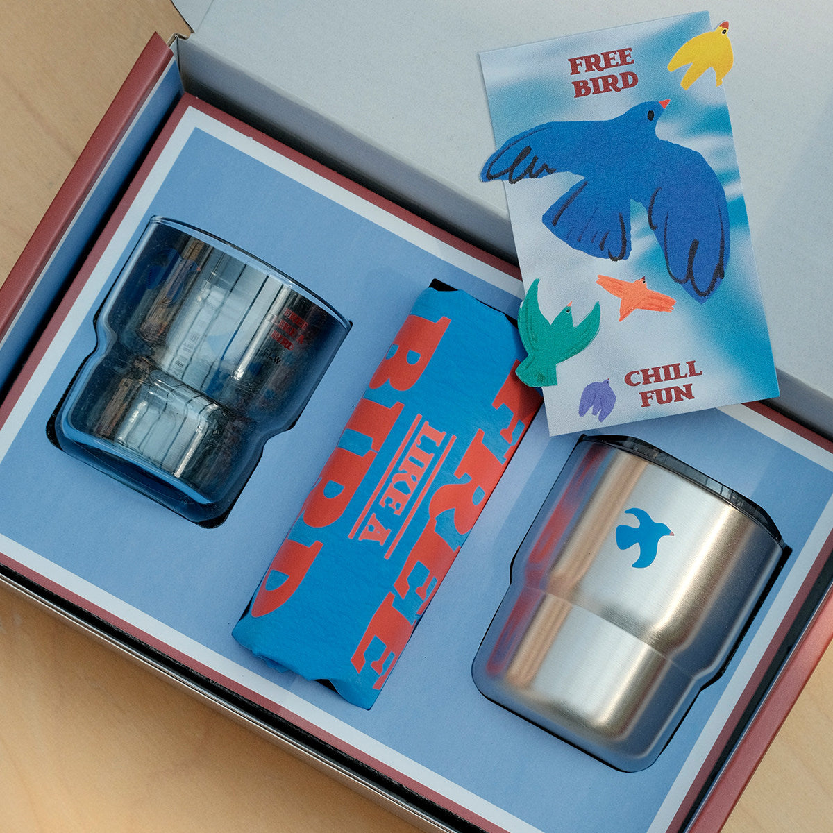 Blue Glass Cup Portable Tumbler Tote Bag Gift Box