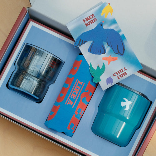 Blue Glass Cup Portable Tumbler Tote Bag Gift Box